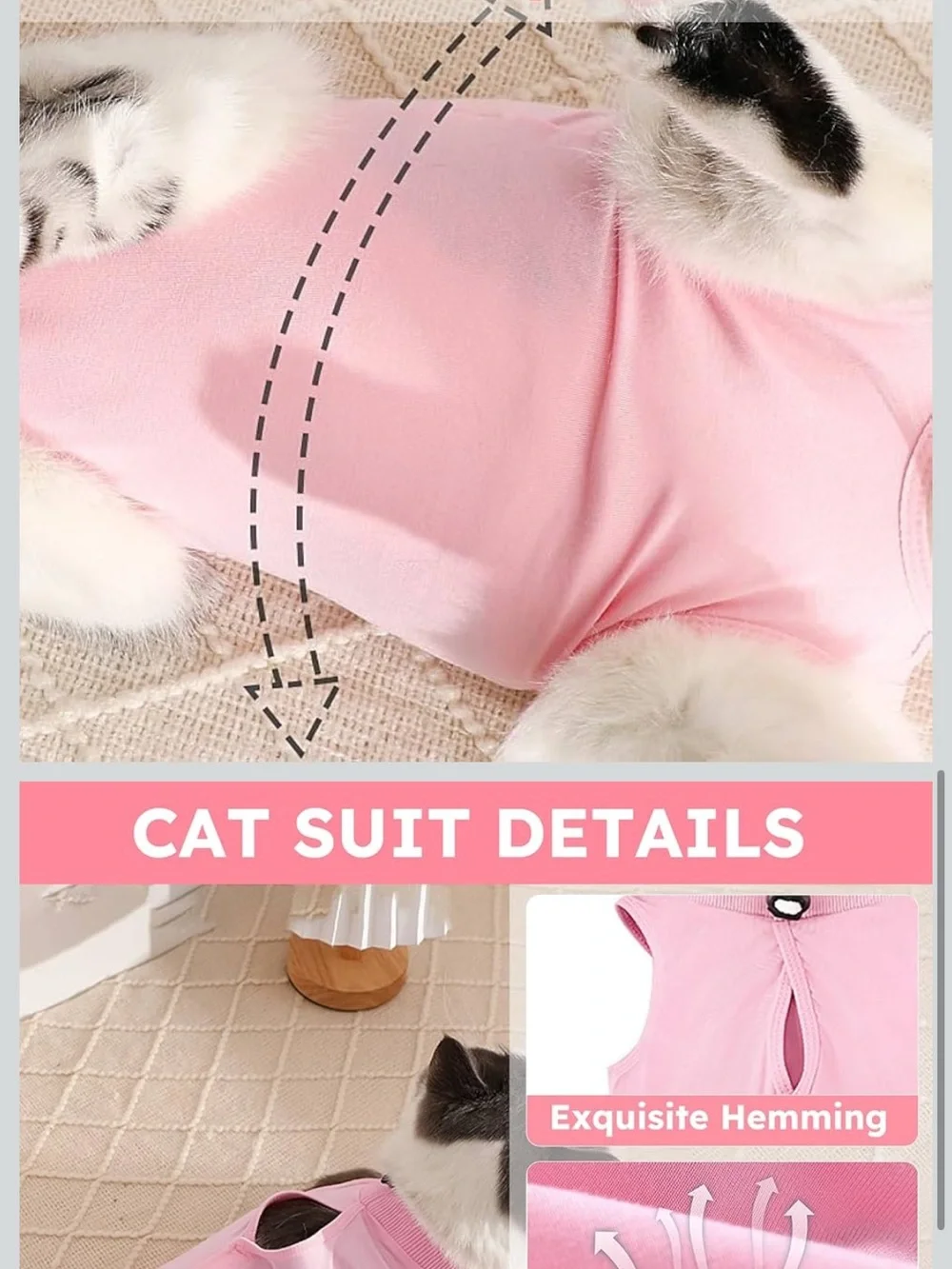Pink Recovery Cat Onesie - Post-Surgery Comfort suit - size small